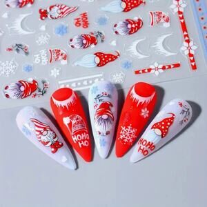 6 pc Christmas Holiday Gnomes Nail Art Stickers - Self Adhesive